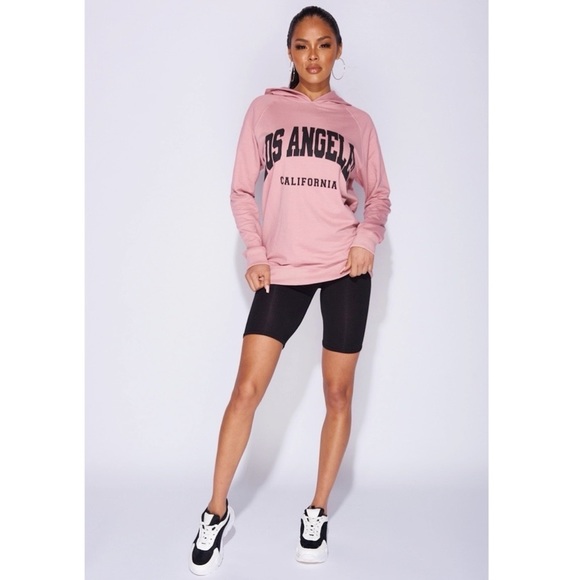 Pink Los Angeles Print Long Sleeve Oversized Hoodie Hooded Sweatshirt Top - Picture 2 of 8
